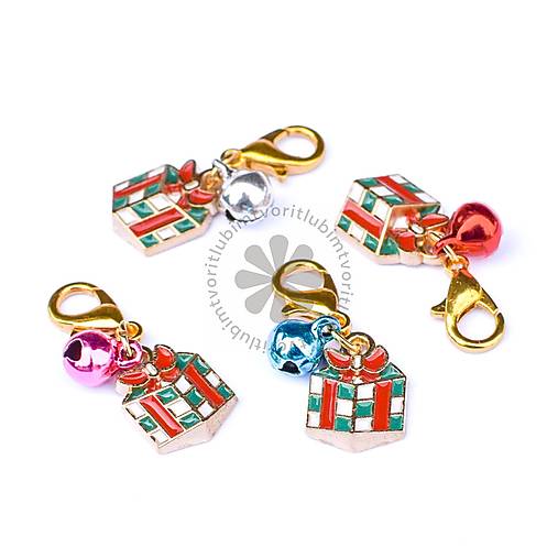 Komponenty - (3681) Vianočný darček so zvončekom, 10 x 14 mm - 1 ks - 16724021_