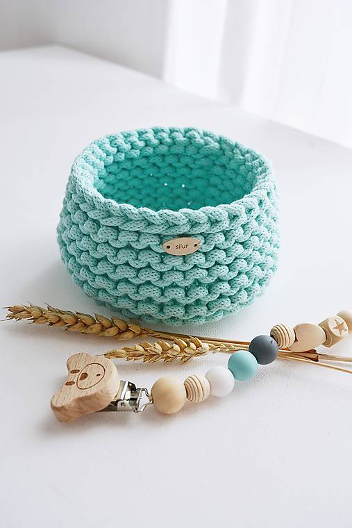 Úložné priestory & Organizácia - Pletený mini košíček - lila/tyrkys (Tyrkysová) - 16727996_