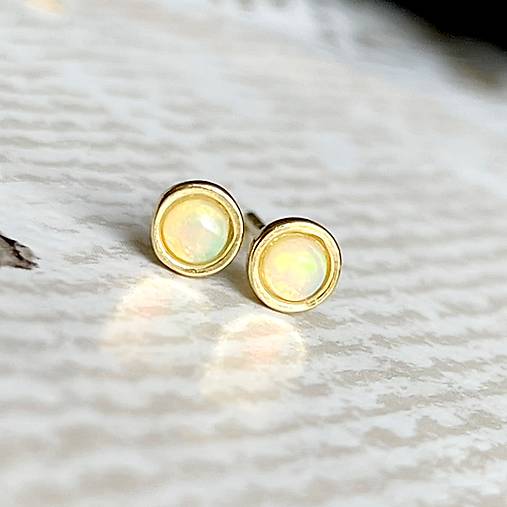 Opal Ag925 Gold Plated Stud Earrings / Náušnice s opálmi AG925 pozlátené E043