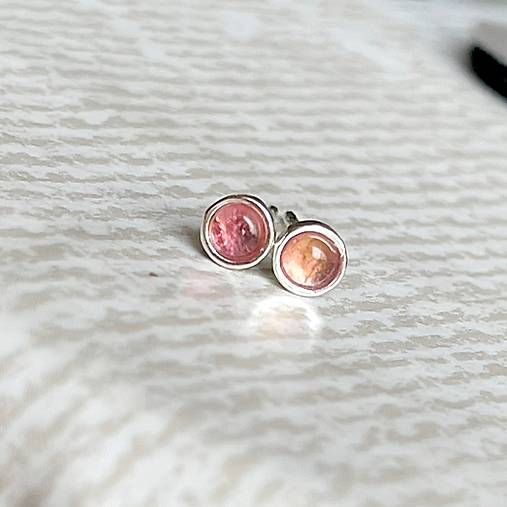 Pink Tourmaline Ag925 Stud Earrings / Náušnice s ružovými turmalínmi AG925 E043