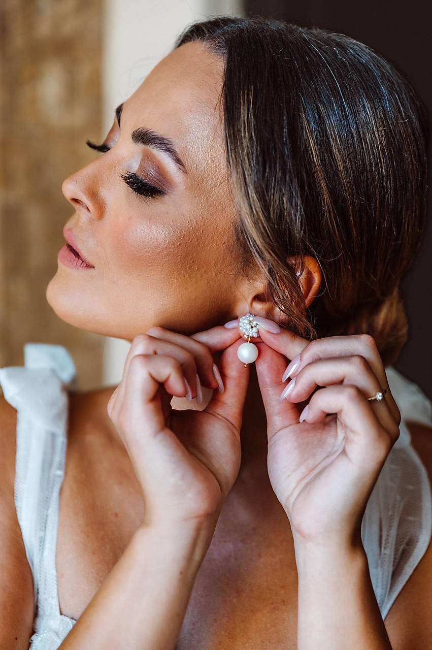 Vintage perlové náušnice (Ag925) (Hodváb/Pearlescent White - Zlaté komponenty)