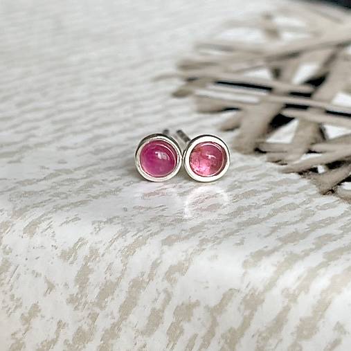 Pink Tourmaline Ag925 Stud Earrings / Náušnice s ružovými turmalínmi AG925 E043