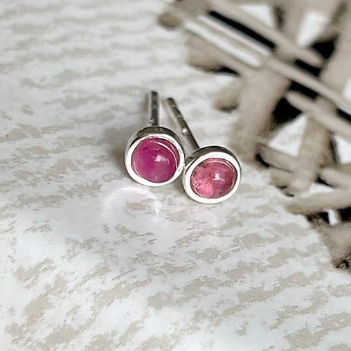 Pink Tourmaline Ag925 Stud Earrings / Náušnice s ružovými turmalínmi AG925 E043