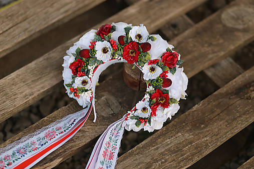 Ozdoby do vlasov - Folklórna svadobná kvetinová parta - 16731029_