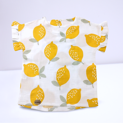 Detské oblečenie - mušelínové tričko s volánom lemons - 16731114_