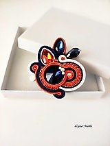 Brošne - Dobromila soutache brošňa (Krémová + oranžová + denim) - 16732704_