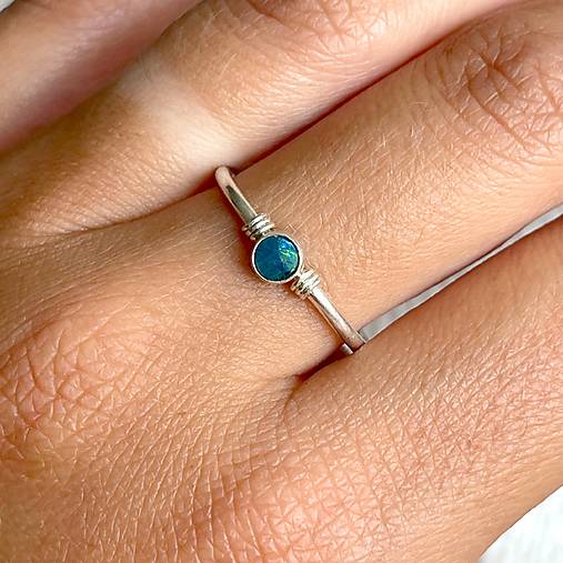 Elegant Dark Blue Australian Opal Ring Silver Ag 925 / Strieborný prsteň s austrálskym modrým opálom E044