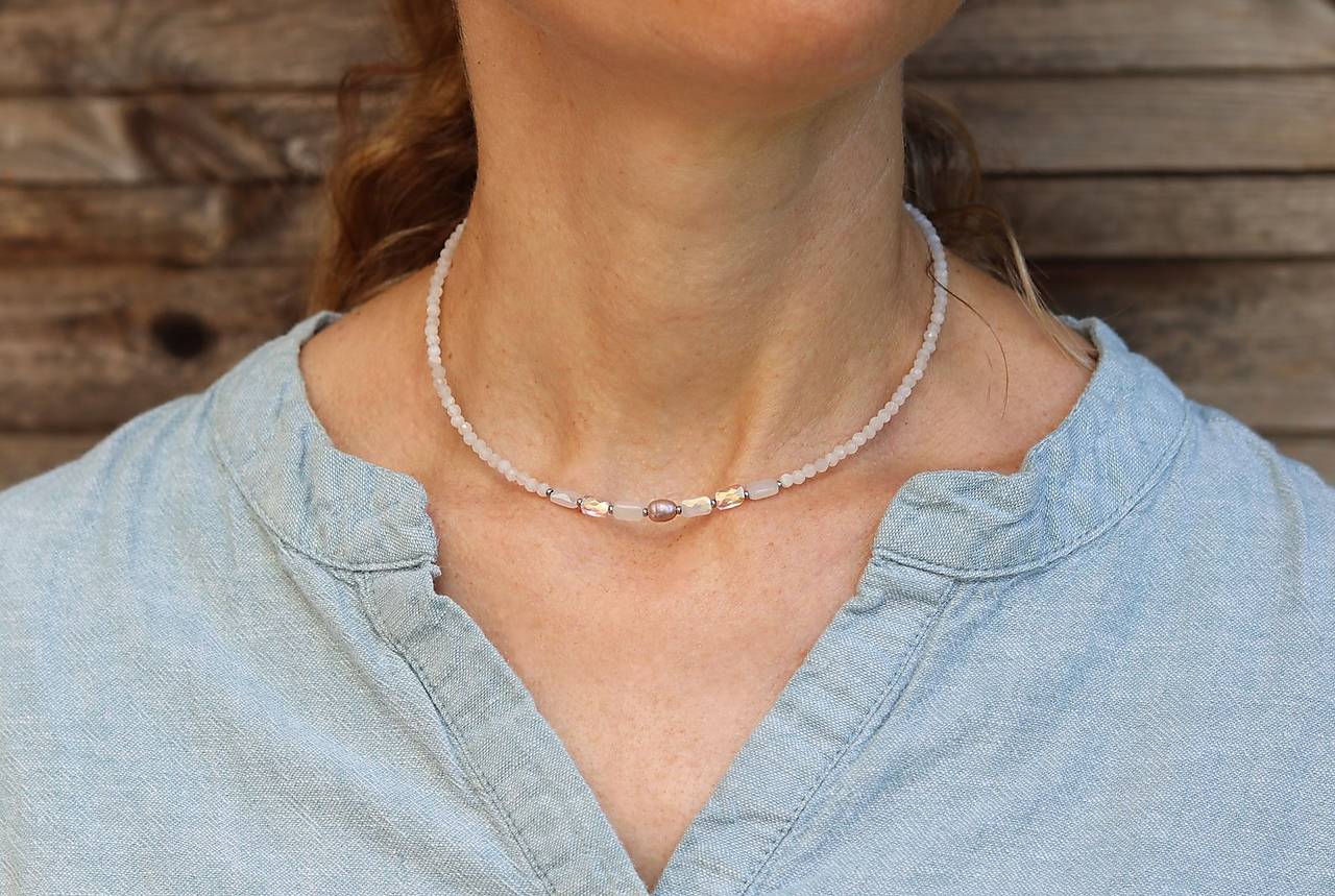 Náhrdelník choker mesačný kameň, krištáľ