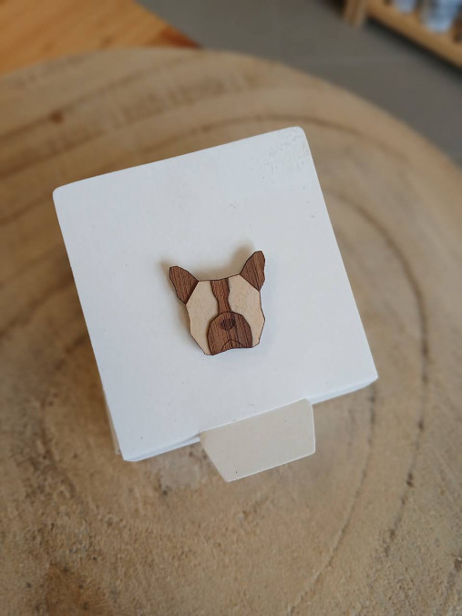 Drevená brošňa French Bulldog Brooch