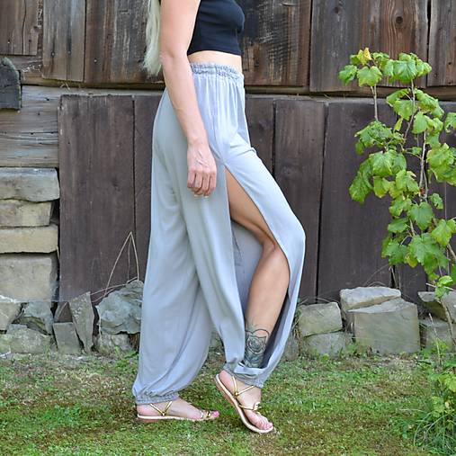 Nohavice - Bambusové nohavice SONIA sivé - 16739598_