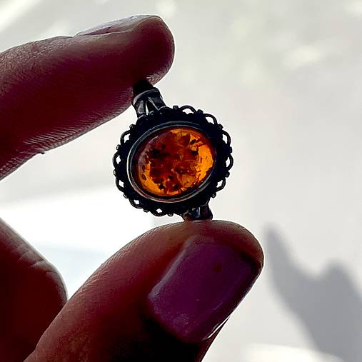 ZĽAVA 20% Filigree Amber Ag925 Silver Ring  / Strieborný filigránový prsteň s jantárom E044