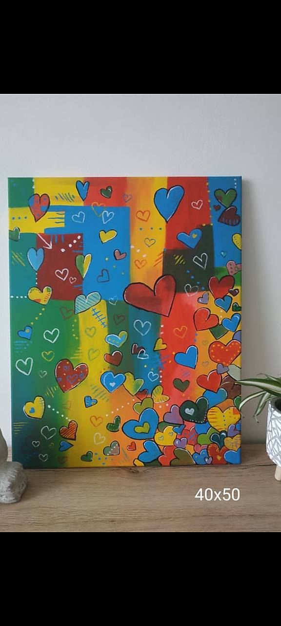 Obraz maľované srdiečka 50x40cm