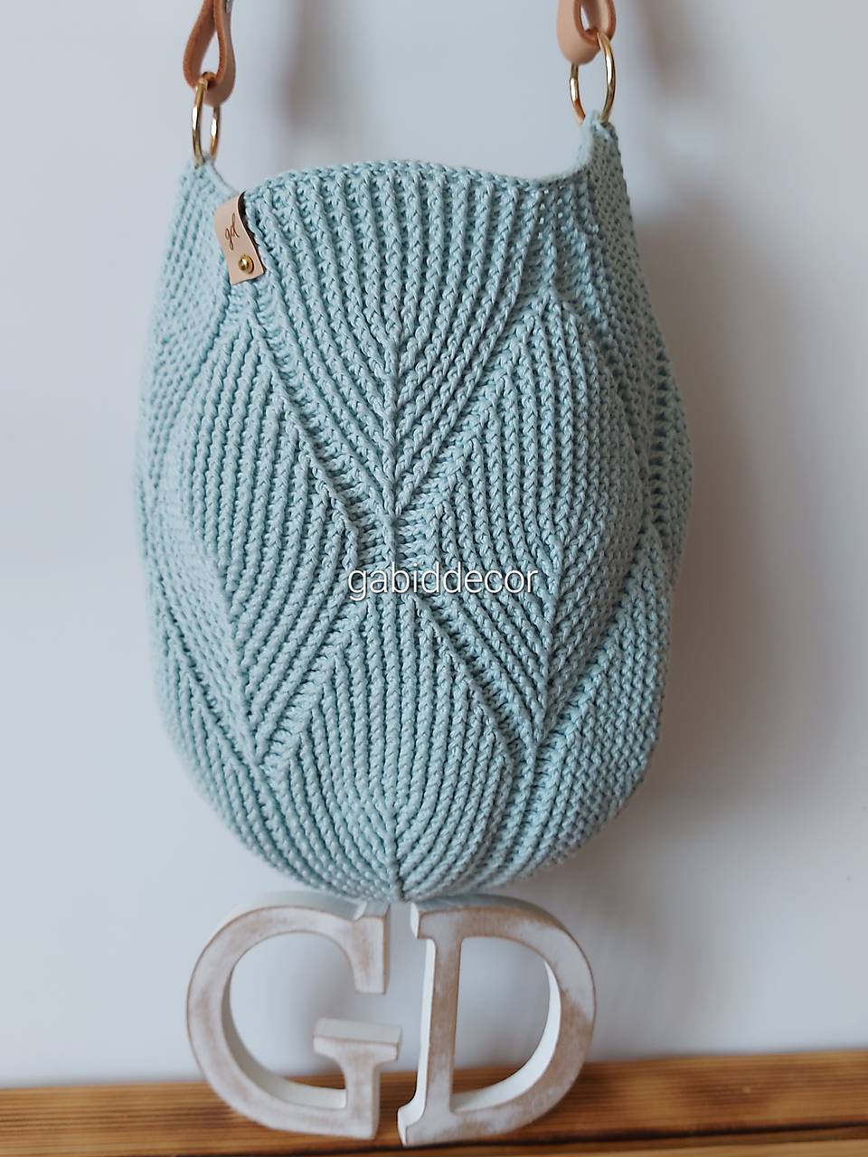 Háčkovaná bavlnená kabelka s 3D vzorom (Ľadovo modrá)