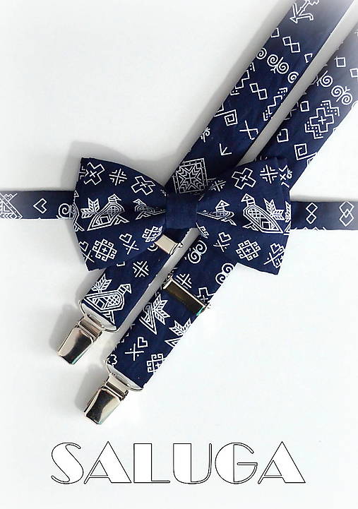 Pánske doplnky - Pánsky motýlik a traky - ČIČMANY - modrý - folklórny (pánsky bez vreckovky) - 16745061_