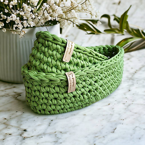 Úložné priestory & Organizácia - Háčkované košíky | set Pistachio Creamy - 16748256_