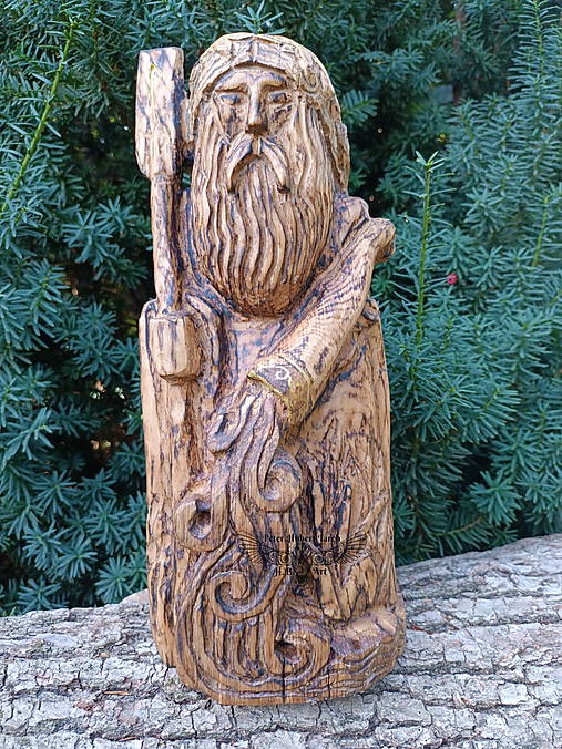 Sochy - Njord vikingská soška - Viking wooden statue - 16748302_