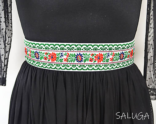 Opasky - Folklórny opasok - dámsky - folk - zelený - široký 5,5cm - 16748924_