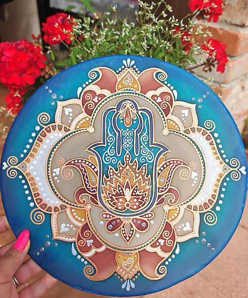 Obrazy - Hamsa, Ochranná mandala - 16749403_