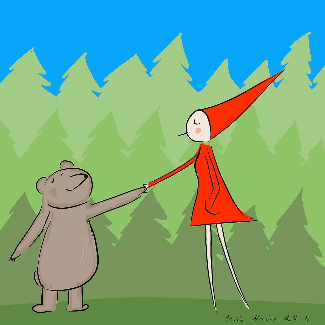 Red a medveď, giclée art print 30x36