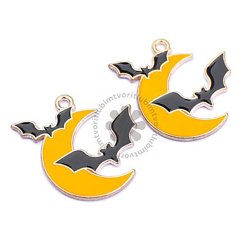 Komponenty - (7775) Halloween prívesok - netopier s mesiacom, 25 mm - 1 ks - 16753091_