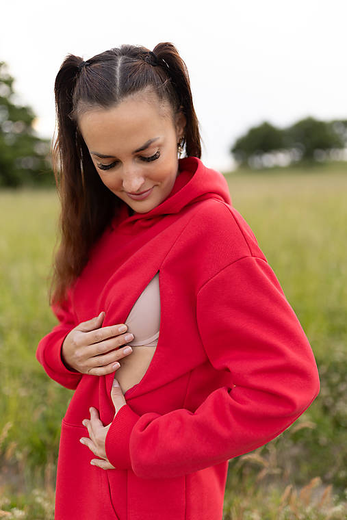 Oblečenie na dojčenie - Hoodie mikina na dojčenie – červená - 16753306_