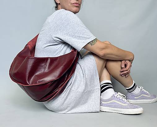 Veľké tašky - HOBO BAG maxi bordová kožená kabelka  - 16756560_