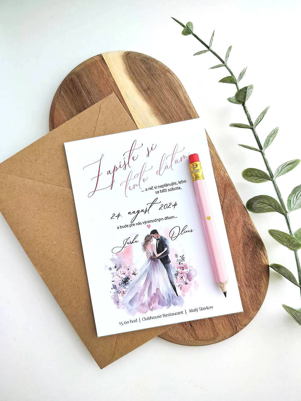 Svadobné oznámenie s ceruzkou Zapíšte si tento dátum (Verzia 1)