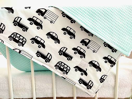 Waffle deka prechodná - ihneď k odberu (Autíčka/tiffany(mentolková))