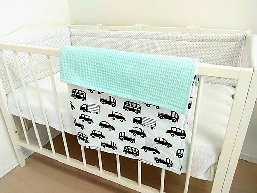 Waffle deka prechodná - ihneď k odberu (Autíčka/tiffany(mentolková))