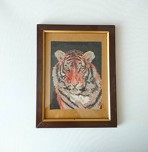 Dekorácie - Tiger, vyšívaný gobelín - 16757995_