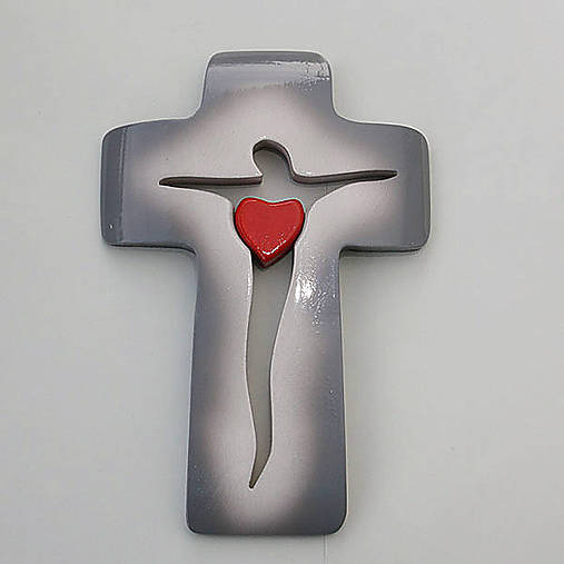 Dekorácie - Svadobný krížik 03 21x14 cm sivý - 16756587_