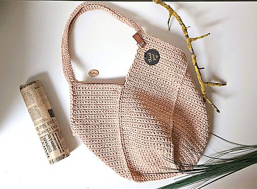 Kabelky - Háčkovaná shopperka recy bavlna Marhuľková OEKO-TEX® - 16759305_