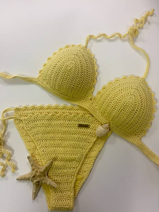 Plavky - Háčkované plavky bledožlté - 16760026_