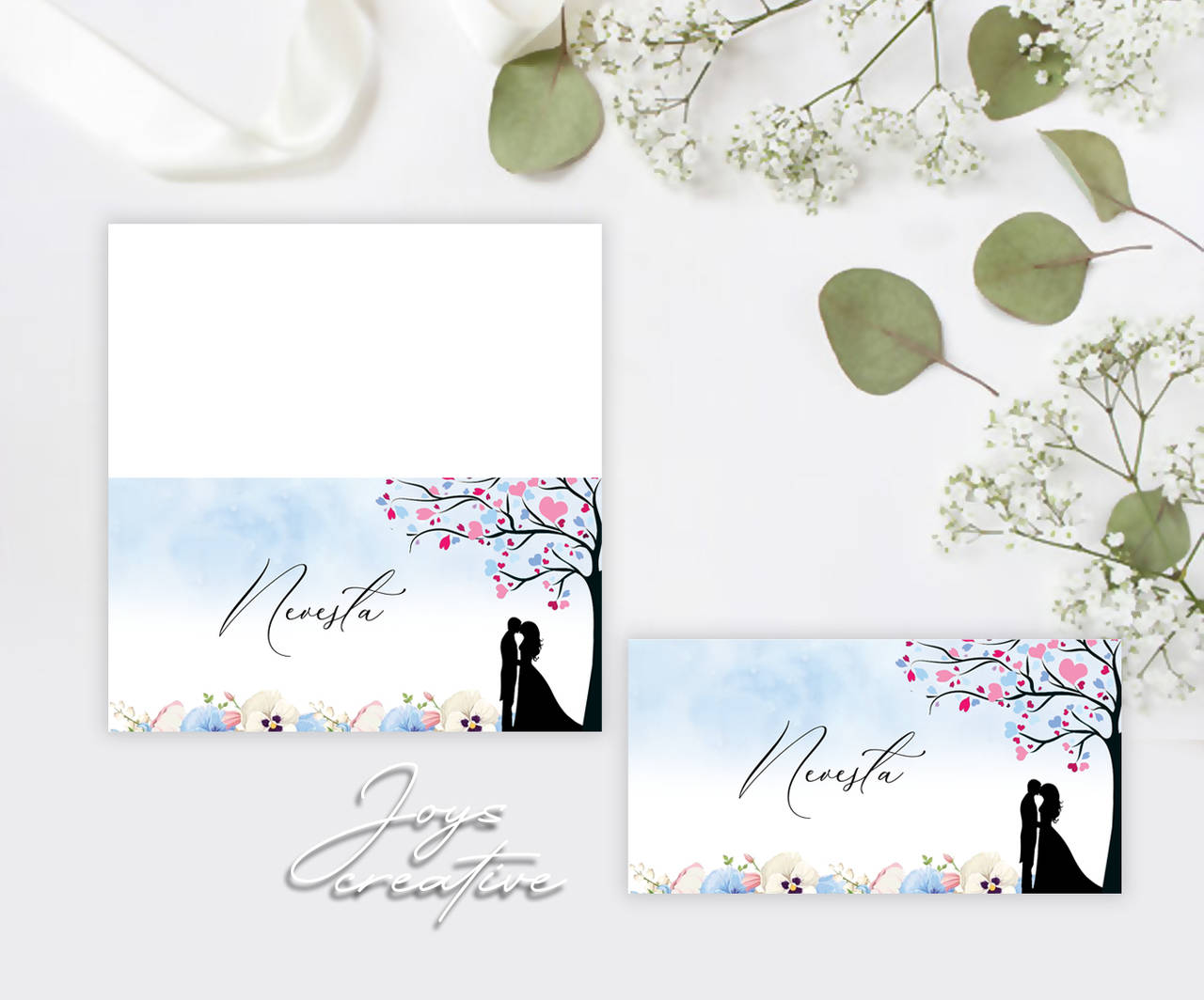 Skladacie / vizitkové menovky príbeh lásky sirôtky