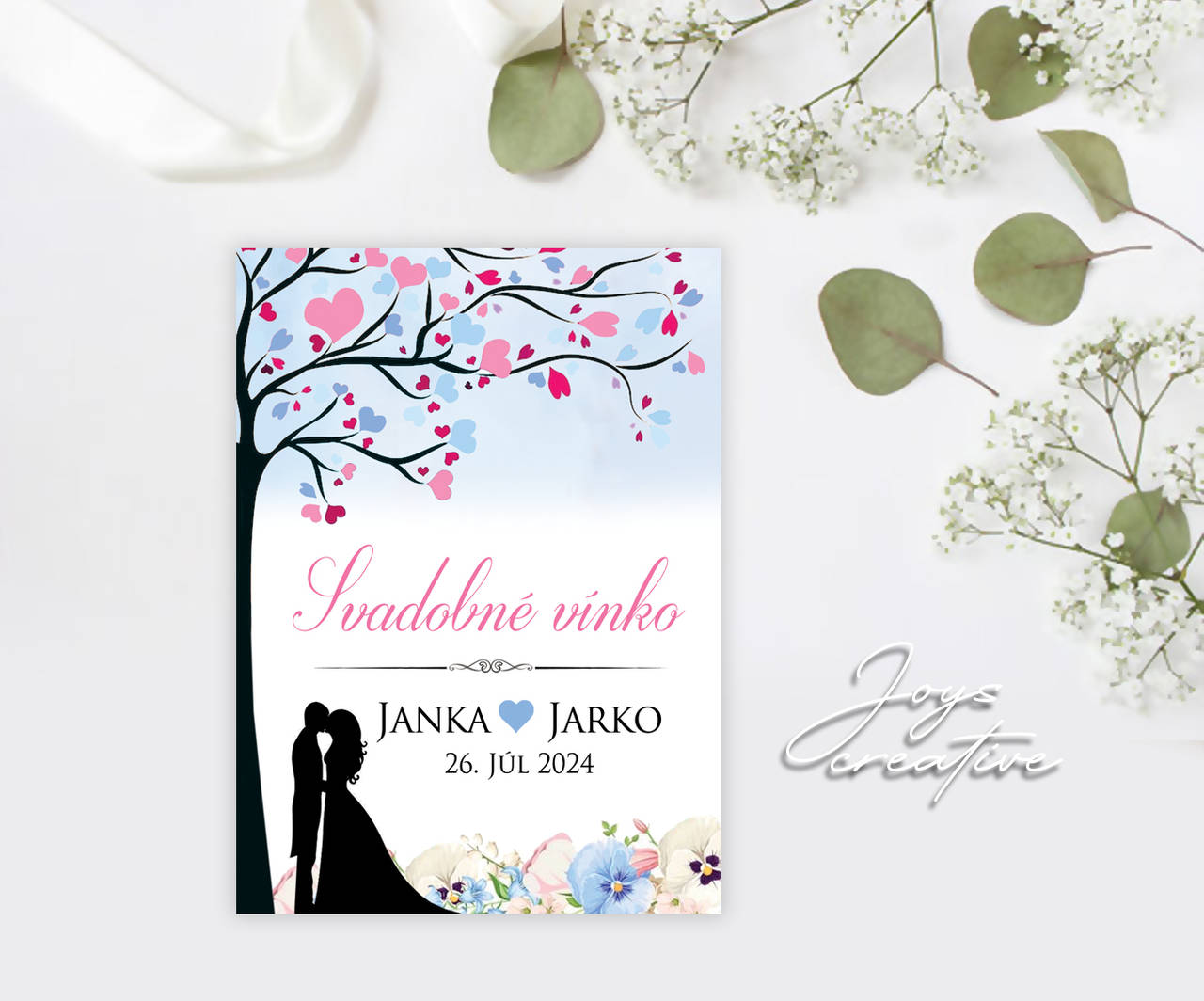 Samolepiace svadobné etikety na víno príbeh lásky sirôtky