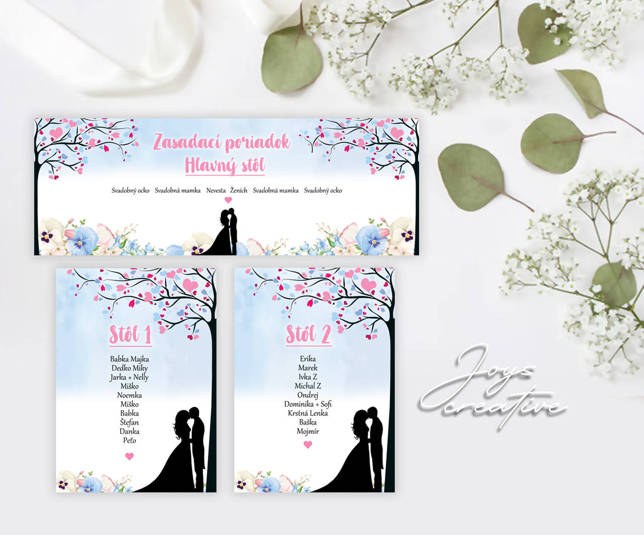 Zasadací poriadok príbeh lásky pastelová farba, sirôtky