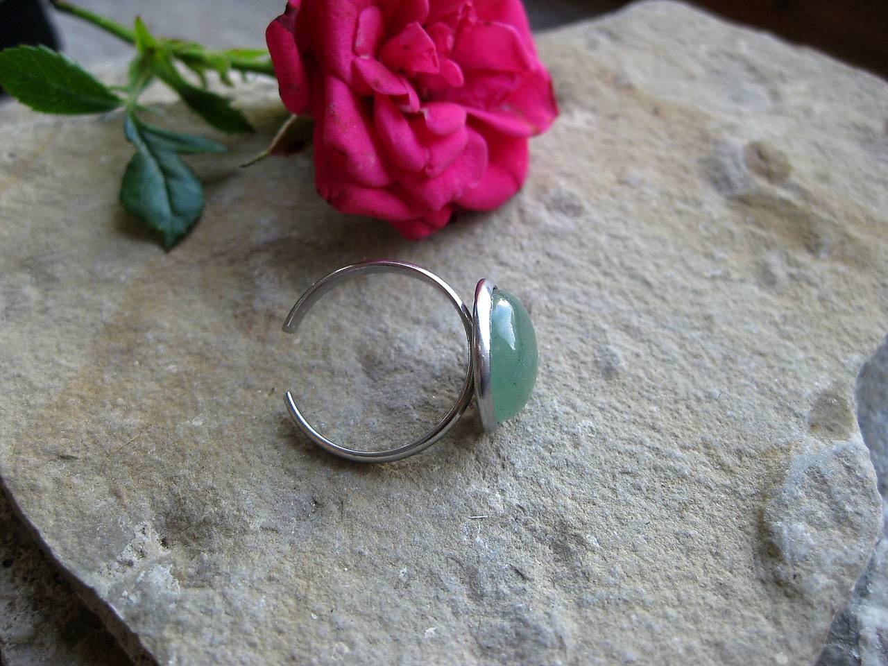 Prsteň s minerálom 12mm - chirurgická oceľ (aventurín, č. 4030)