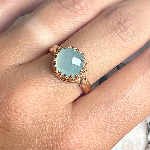 Prstene - Aqua Chalcedony Filigree Rose Gold Ring / Rose Gold vintage prsteň s aqua chalcedónom E045 - 16766028_