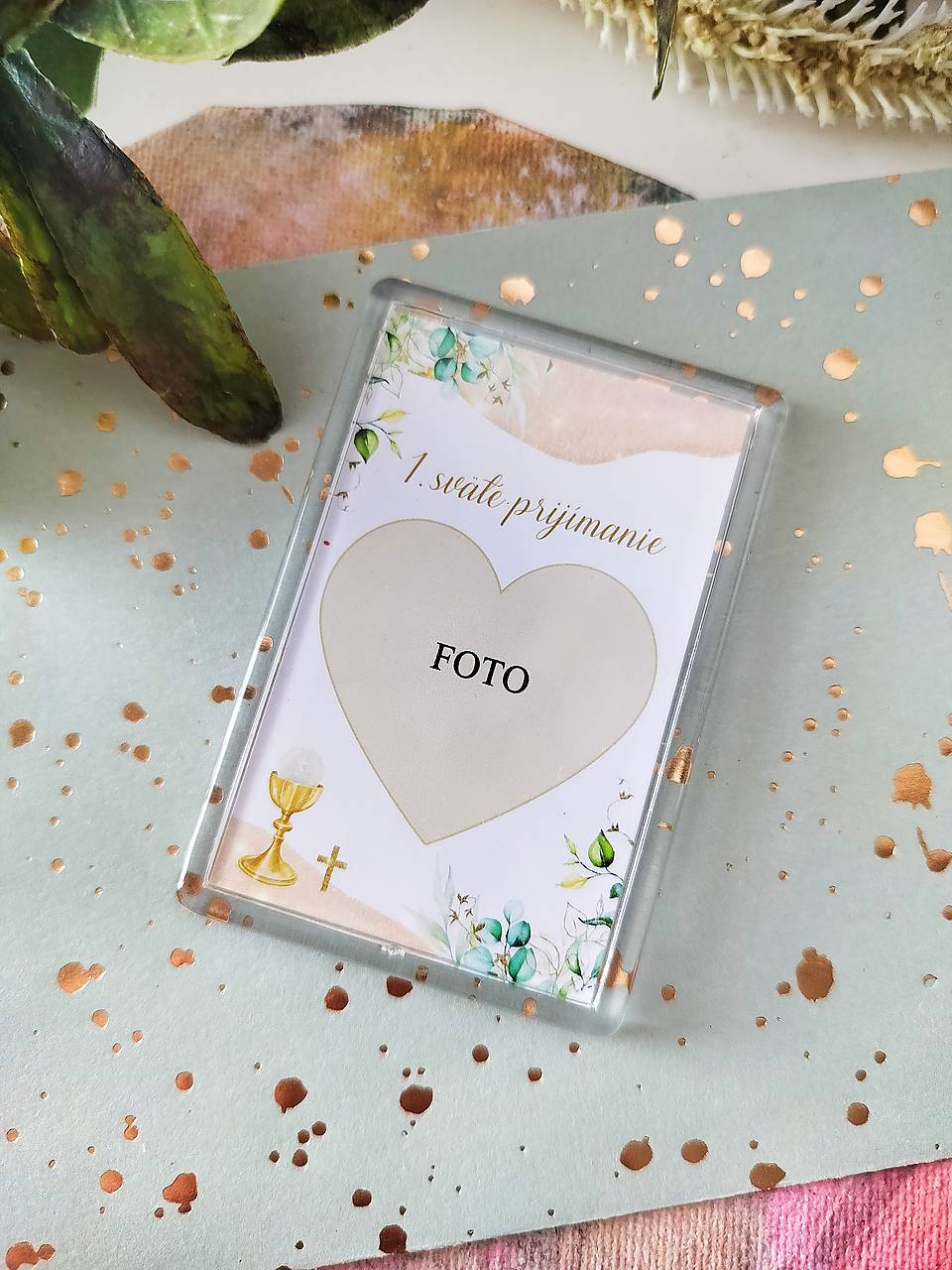 Magnetka pamiatka na 1.sv. prijímanie s fotkou v srdiečku B01
