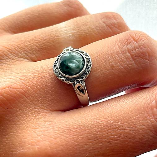 ZĽAVA 10% Seraphinite filigree AG925 Silver Ring  / Strieborný prsteň s prírodným serafinitom E045