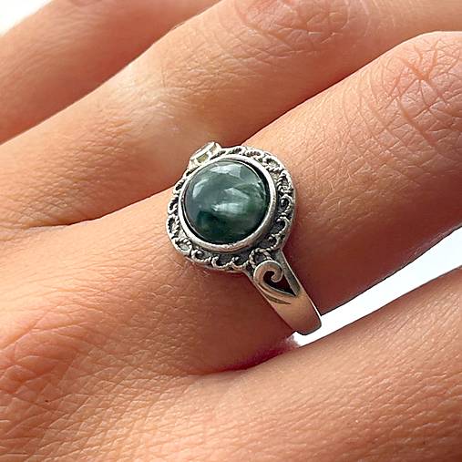 ZĽAVA 10% Seraphinite filigree AG925 Silver Ring  / Strieborný prsteň s prírodným serafinitom E045