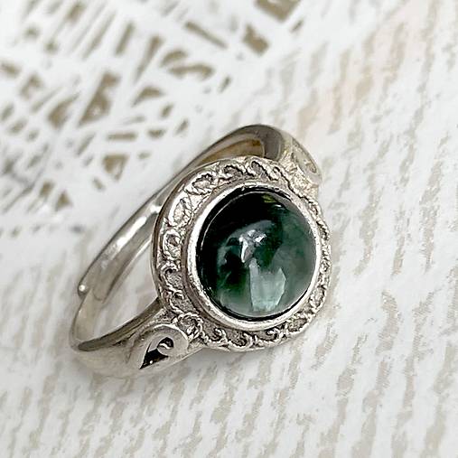 ZĽAVA 10% Seraphinite filigree AG925 Silver Ring  / Strieborný prsteň s prírodným serafinitom E045