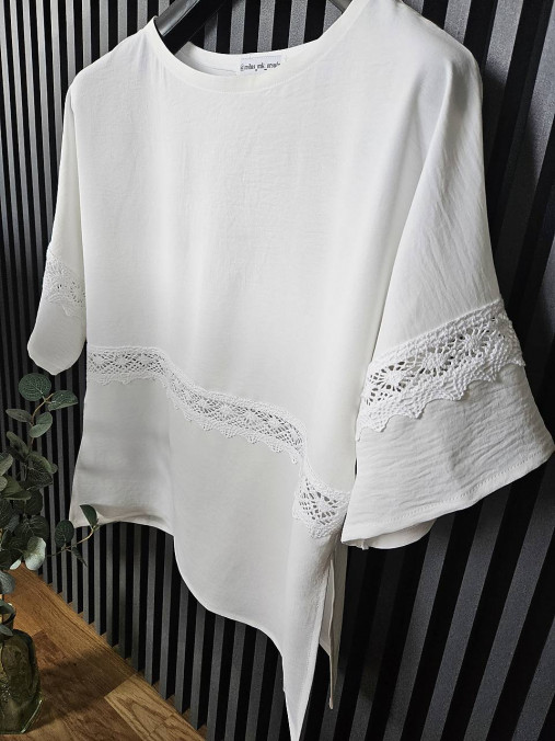 Blúzky a košele - ⚠️50% ZĽAVA⚠️ Autorská biela blúzka - 16768878_