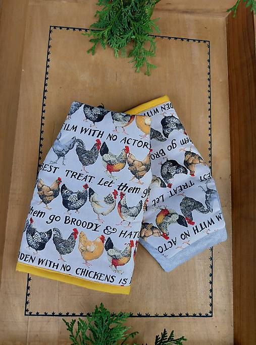 Úžitkový textil - Kuchynské rukavice "Sliepka a kohút" (chňapky) - 16771998_