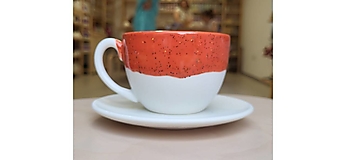 Nádoby - šálka s podšálkou červená bodka 150 ml (šálka s tanierikom) - 16778224_