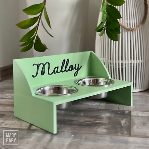 Pre zvieratá - Stojan na misky pre psa a mačku s 3D menom - bledozelený "matcha" (MALÝ) - 16778791_