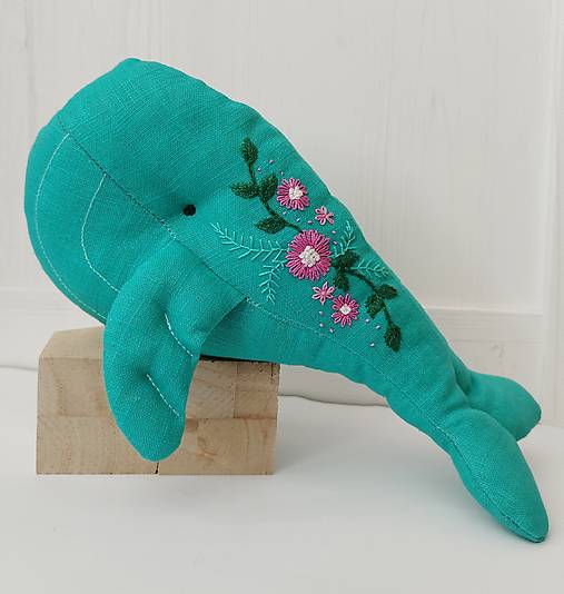 Hračky - Ľanová veľryba (tyrkysová) - 16783159_