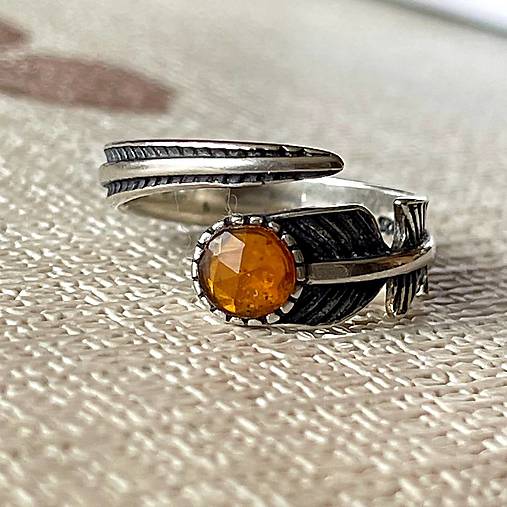 Natural Orange Kyanite Feather Filigree AG925 Silver Ring  / Strieborný prsteň s oranžovým kyanitom E004