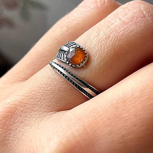 Natural Orange Kyanite Feather Filigree AG925 Silver Ring  / Strieborný prsteň s oranžovým kyanitom E004