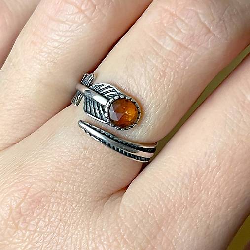 Natural Orange Kyanite Feather Filigree AG925 Silver Ring  / Strieborný prsteň s oranžovým kyanitom E004